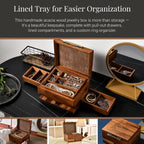 Shanik Wooden Jewelry Box for Women – Elegant Organizer with Ring Cushions, Pull-Out Drawers & Necklace/Earring Storage, Compact Gift for Jewelry Lovers