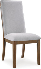 Signature Design by Ashley Lyncott Casual Upholstered Dining Chair with Cushion and Cutout Handle, Set of 2, Light Gray & Dark Brown