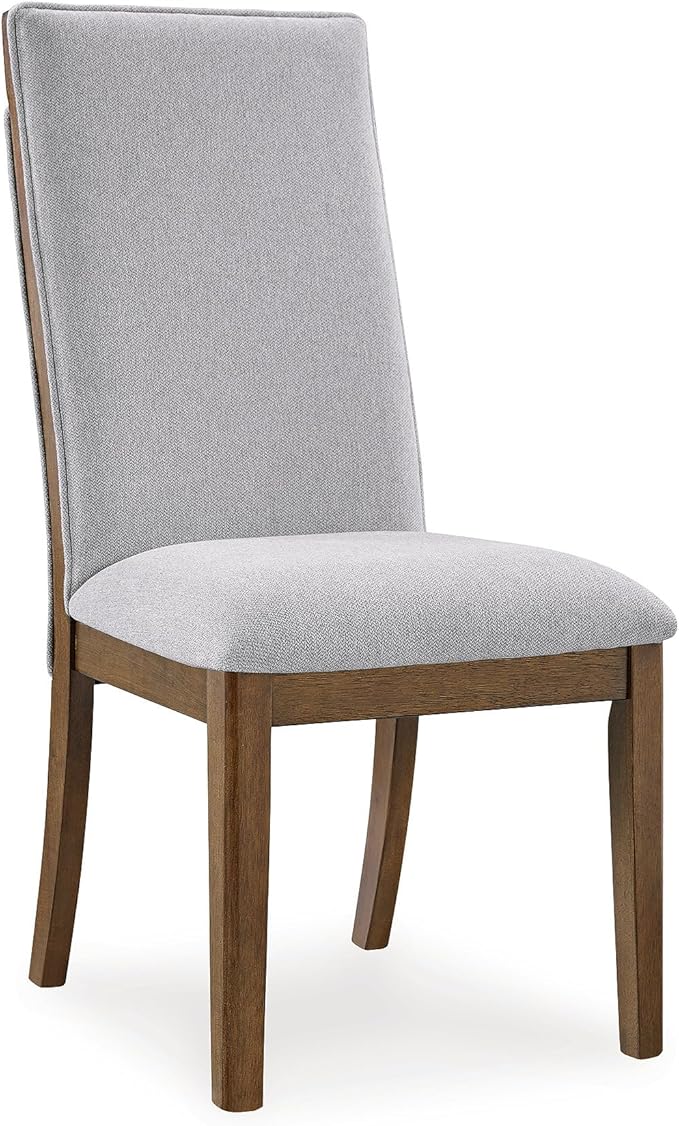 Signature Design by Ashley Lyncott Casual Upholstered Dining Chair with Cushion and Cutout Handle, Set of 2, Light Gray & Dark Brown
