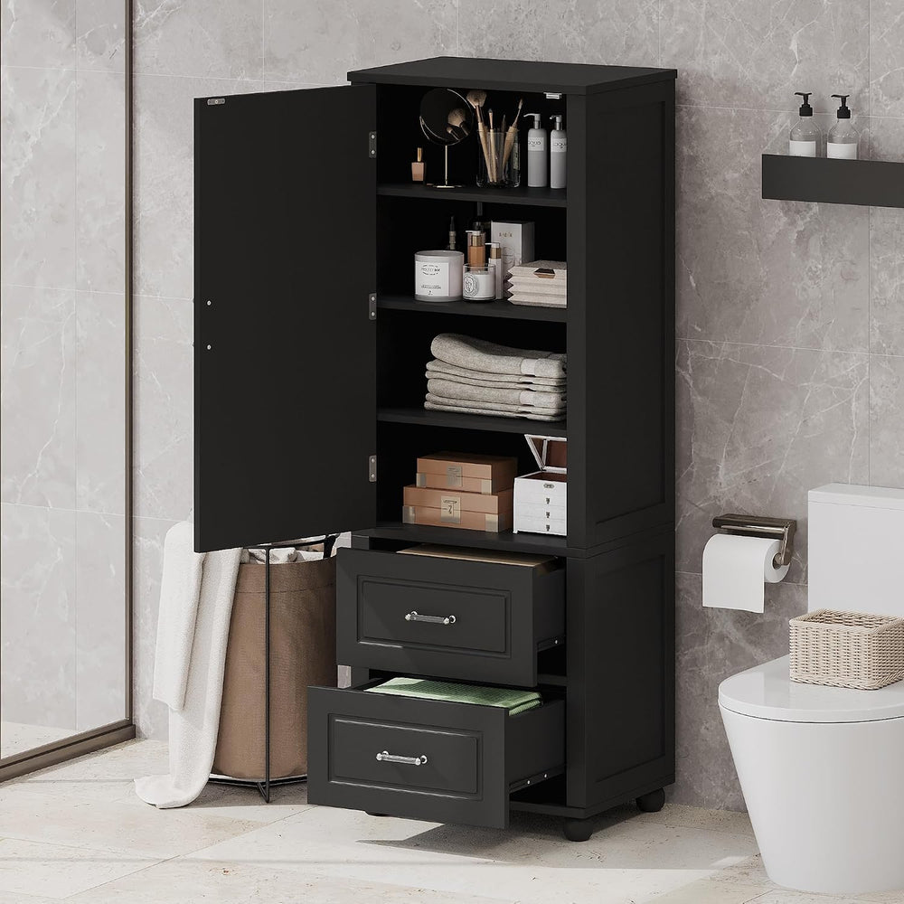 Merax 61.4" Pantry Cabinet with One Door & Two Drawers, Adjustable S...