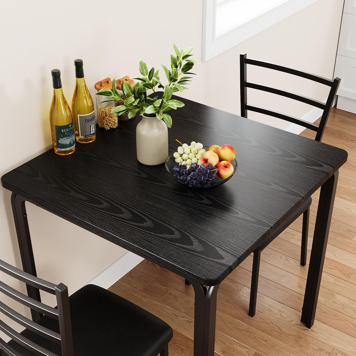 GarveeHome 3-Piece Kitchen Dining Room Table Chair Set for Small Space, Indoor Modern Dinette Set for 2, Square Dinner Table Set for Dinette (Black, Dining Table with 2 Chairs)