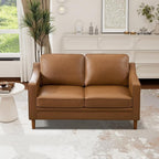 Kingfun 56" Faux Leather Sofa, Loveseat Couch, Mid Century Modern Love Seat Couches with Solid Wood Frame for Living Room & Bedroom, Brown