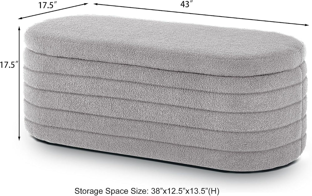 Storage Ottoman Bench End of Bed for Bedroom, Boucle Upholstered Entryway Sho...