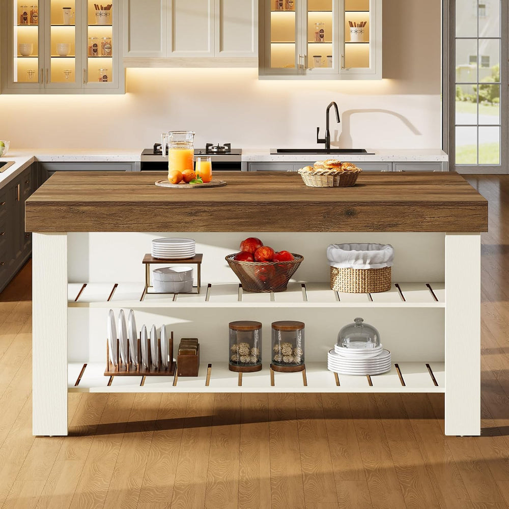 Tribesigns Kitchen Island with Seating and Storage Shelves, 55.1-Inch Breakfa...