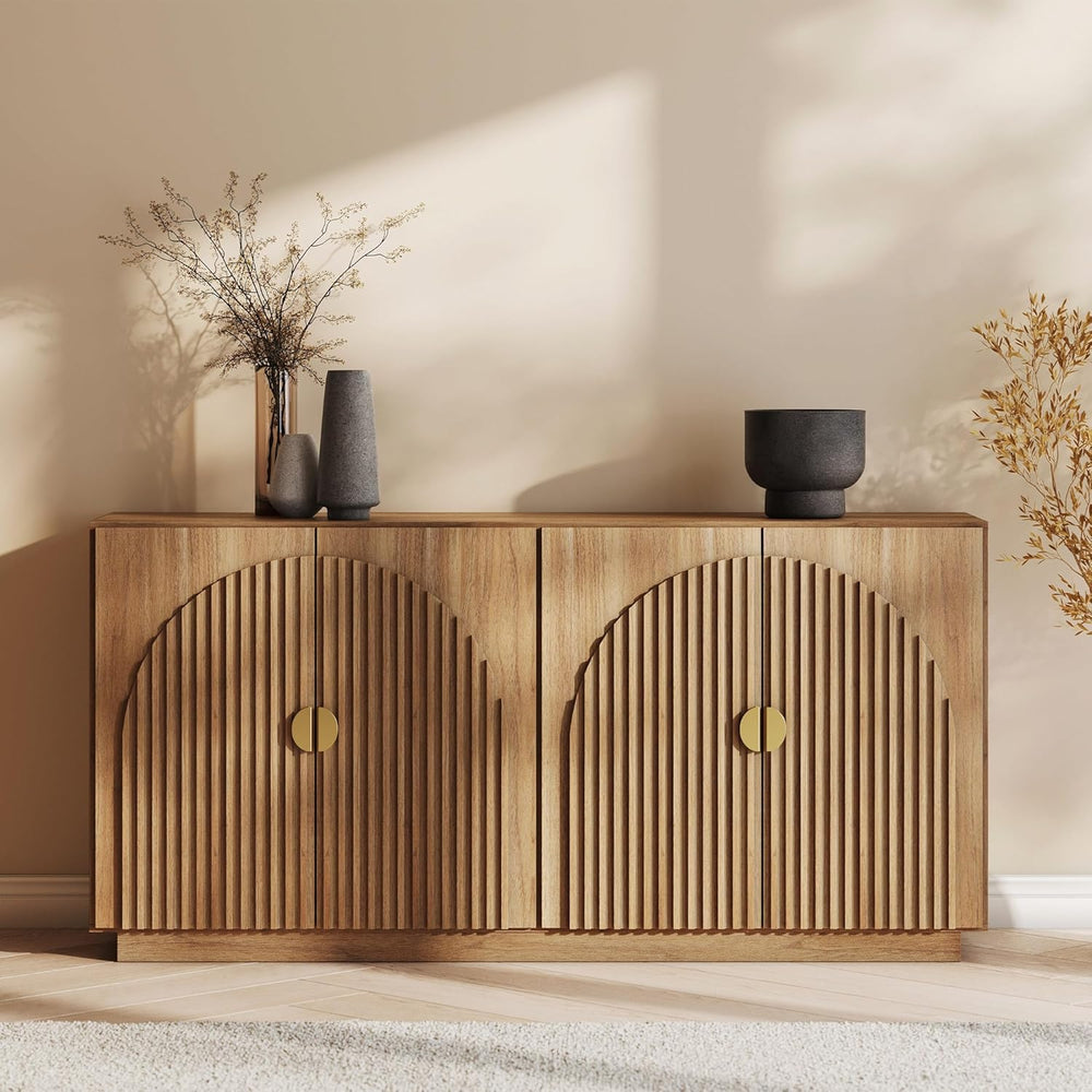 BELLEZE Set of 2 Fluted Buffet Cabinet with Storage, 65 Inch Symmetrical Arc ...