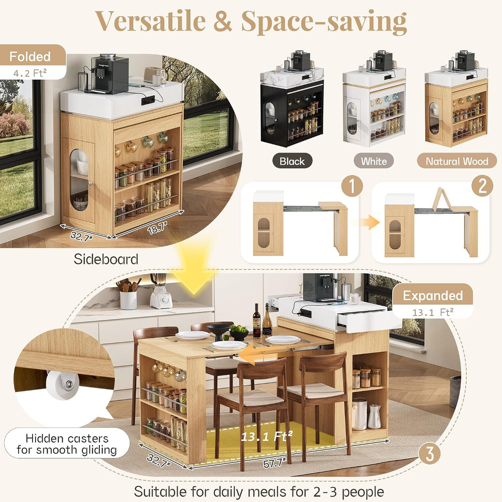 Extendable Dining Table with Storage, Transformer Console Table for 1-4 Peopl...