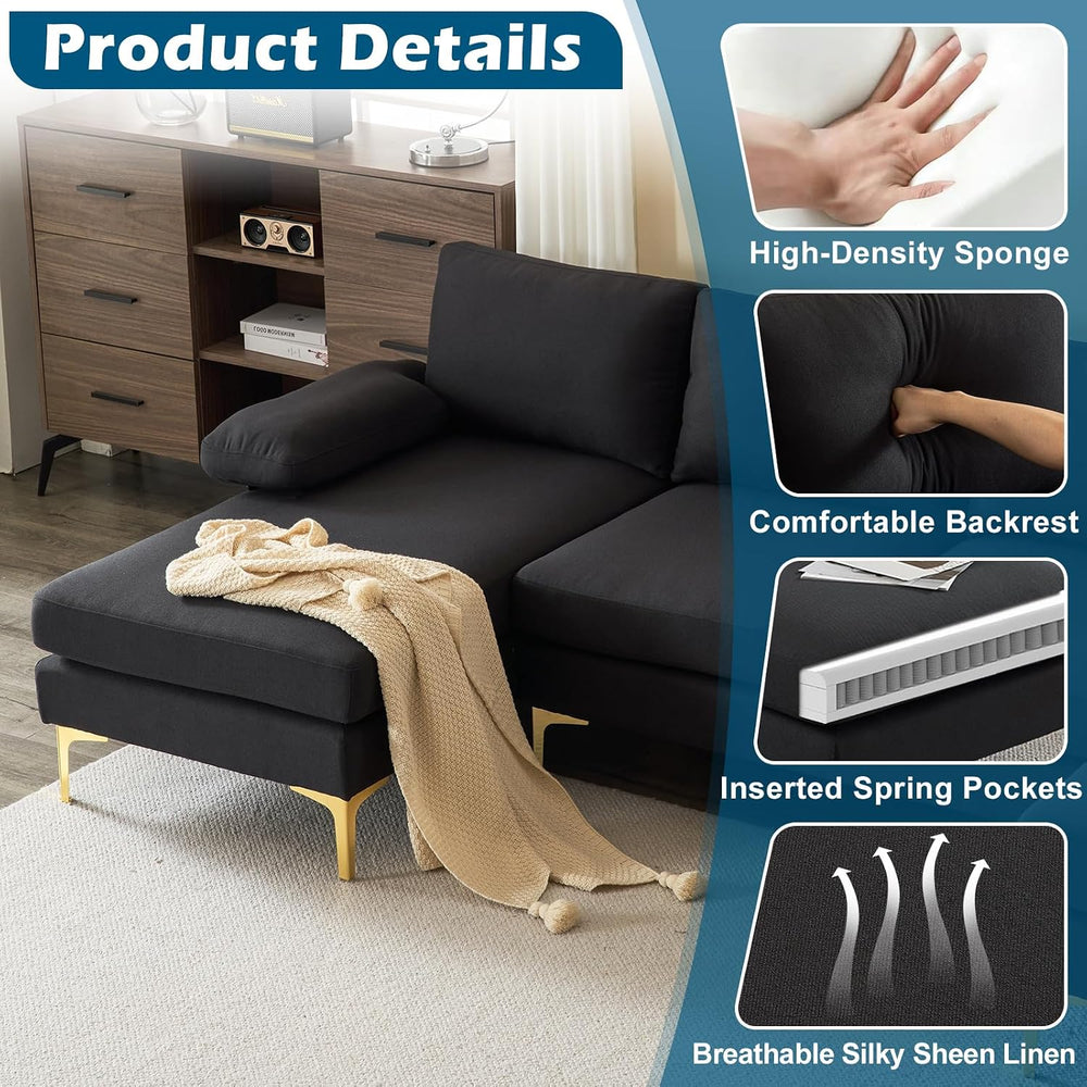 VINGLI 110" Modern Sectional Couch with 51" D Double Chaise, Black ...