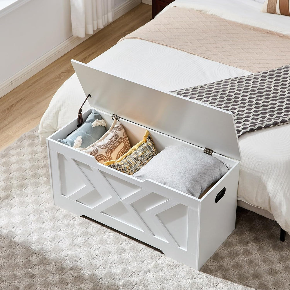 39.3" Storage Bench with 2 Safety Hinges,entryway Bench,Blanket Storage,...