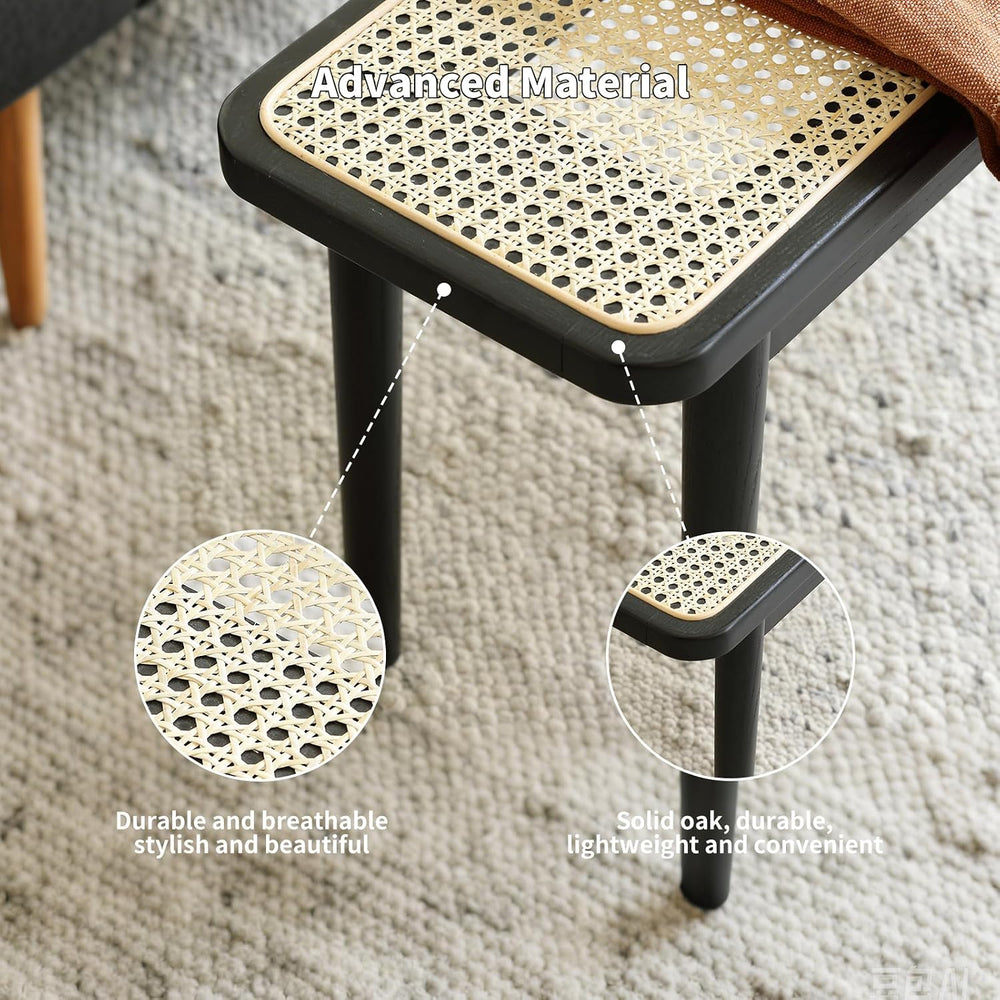 47 Inch Black Dining Bench, Solid Oak Frame | Narrow Black Rattan Bench with ...