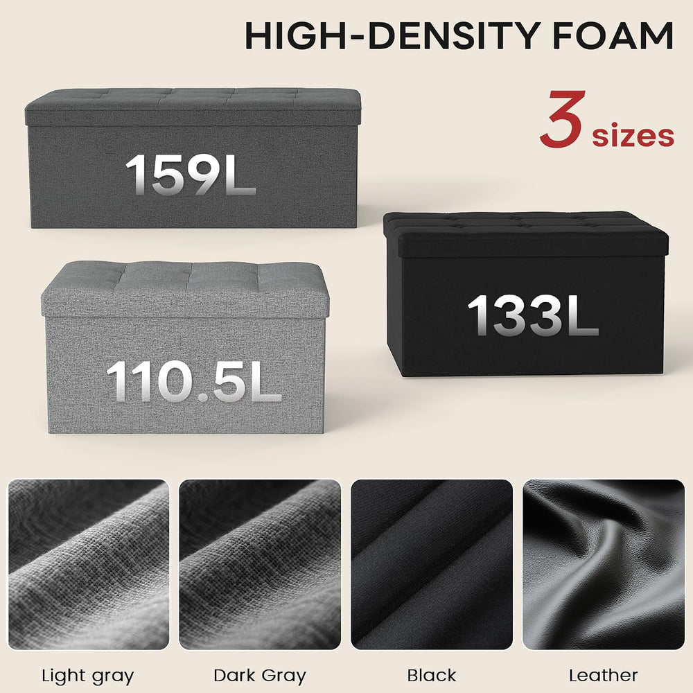 Ottoman with Storage,Black | Folding Storage Ottoman Bench for Living Room an...