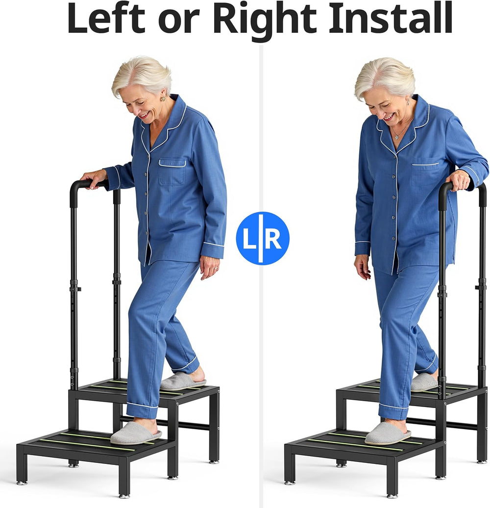 2 Step Stool with Handle, Heavy Duty Step Stool for Elderly and Adults, Adjus...