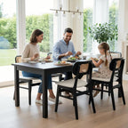 Rattan Dining Chairs Set of 4 Black Wooden Dining Room Chairs White Faux Leather Kitchen Chairs with Back Farmhouse Side Chairs