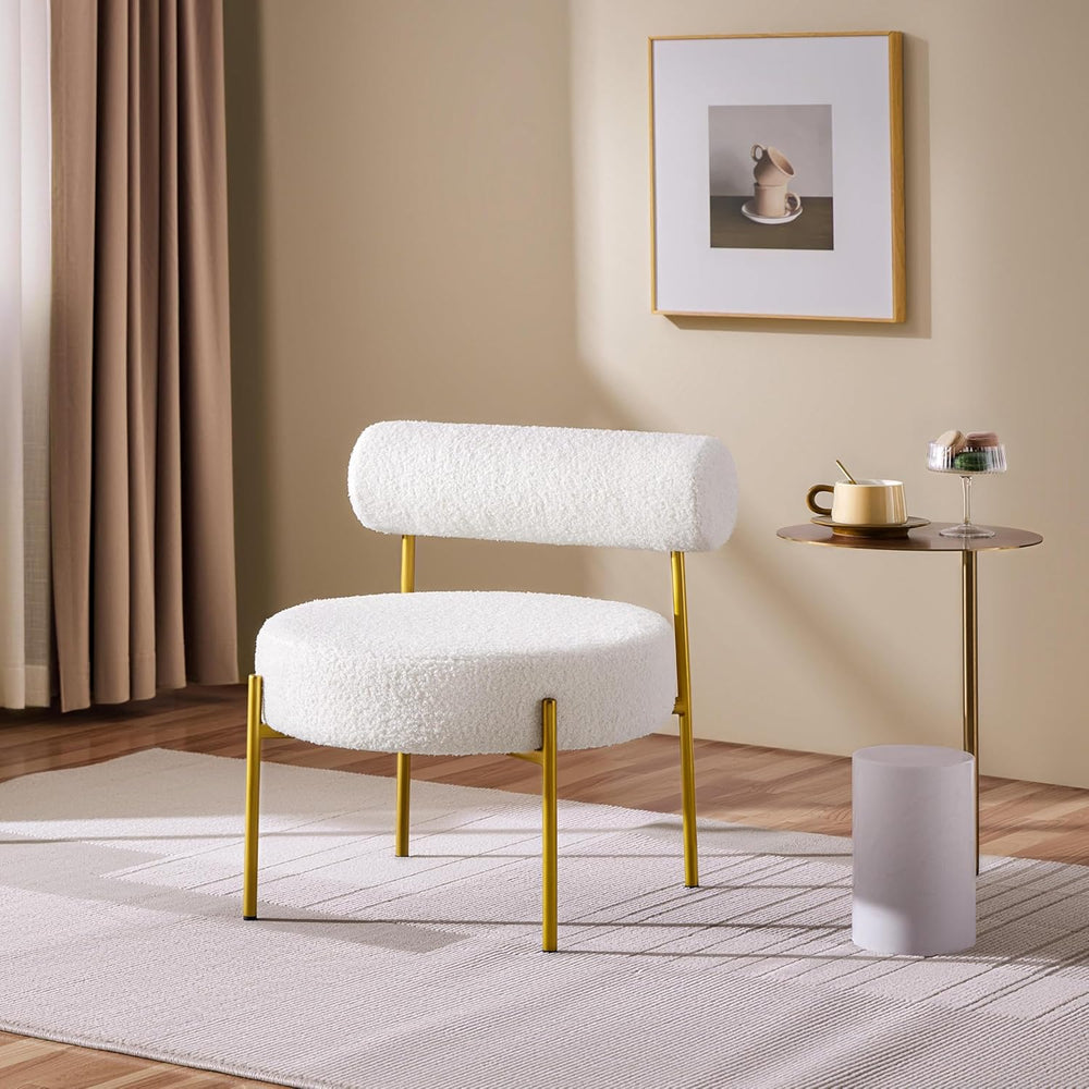 Yaheetech Accent Chair, Modern Tufted Vanity Chair, White | Boucle Fabric Van...