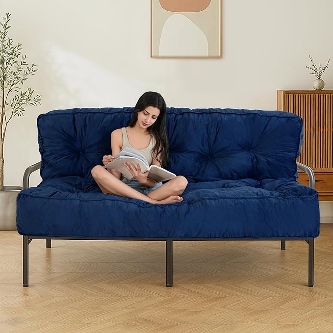 MAXYOYO 8" Futon Mattress, Full Size Extra Thick Futons Sofa Couch Bed for Adults, Velvet Floor Mattress Shredded Foam Filling (Frame Not Included)