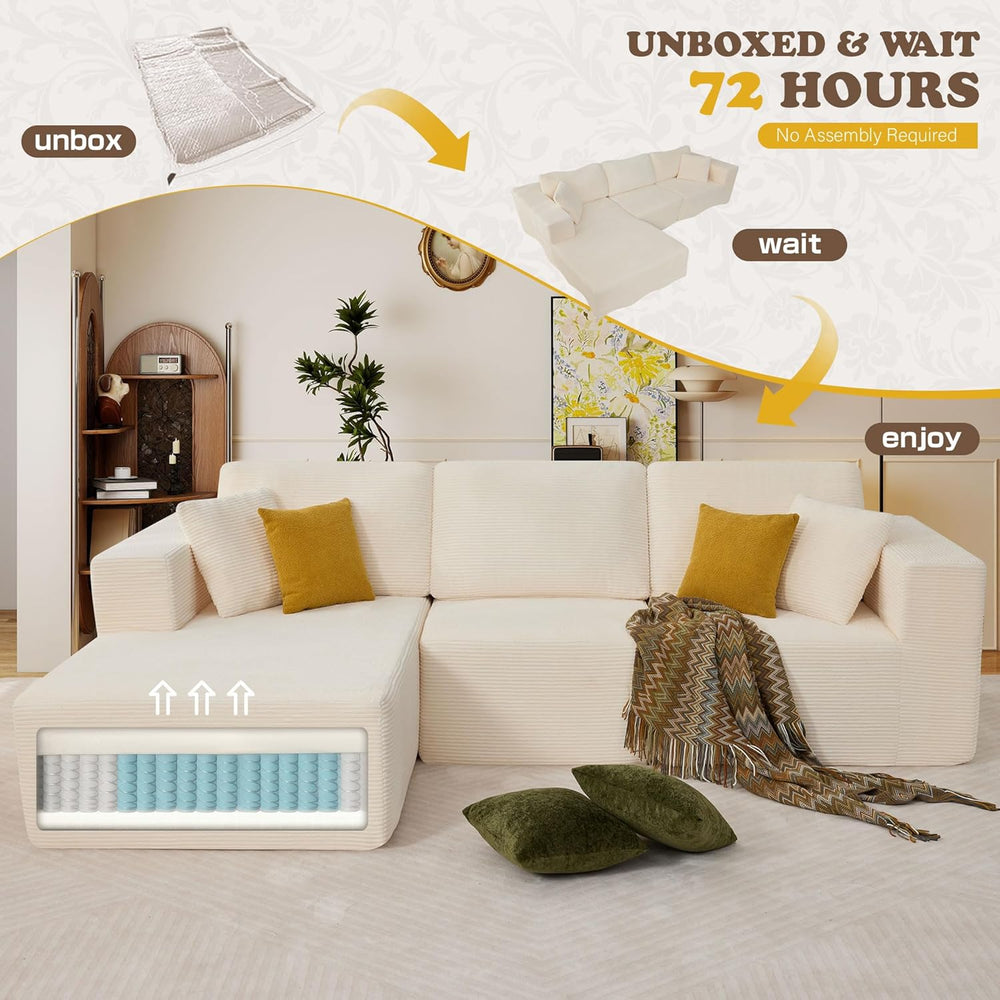 109” Cloud Sectional Couch, Modular Sofa with L-Shape Chaise, Deep Seat Cordu...