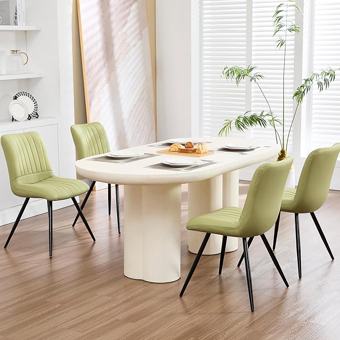 Dining Chairs Set of 8, Modern Dining Chairs with Thick Cushions, PU Leather Upholstered Kitchen Dining Room Chairs with Metal Legs for Dining Living Room (Green)