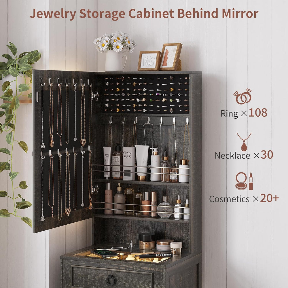 Glass Top Vanity Desk with Mirror and Lights for Bedroom,Brown | Compact Make...