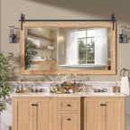 Hasipu Farmhouse Bathroom Mirror, 60"x30" Rustic Wood Framed Wall Mounted Mirror, Brown Vintage Vanity Mirror Barn Door Style Decrative Mirrors