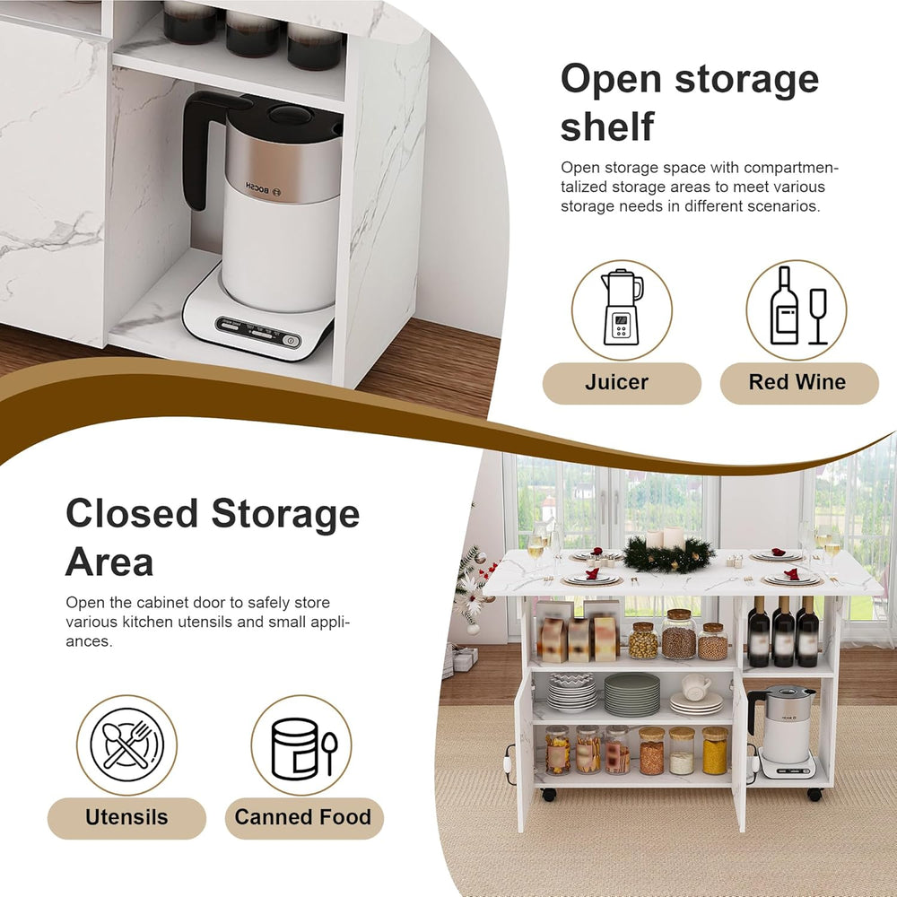 Multi-Functional Folding Dining Table Kitchen Island with Storage Shelves and...