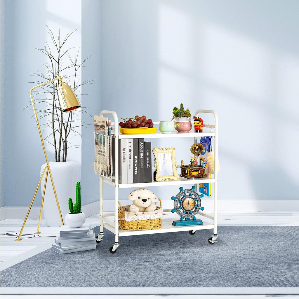 HDANI 3 Tier Metal Rolling Utility Cart,High Capacity Multi Purpose Heavy Duty Cart for Office,Kitchen,Living Room,Bedroom,White