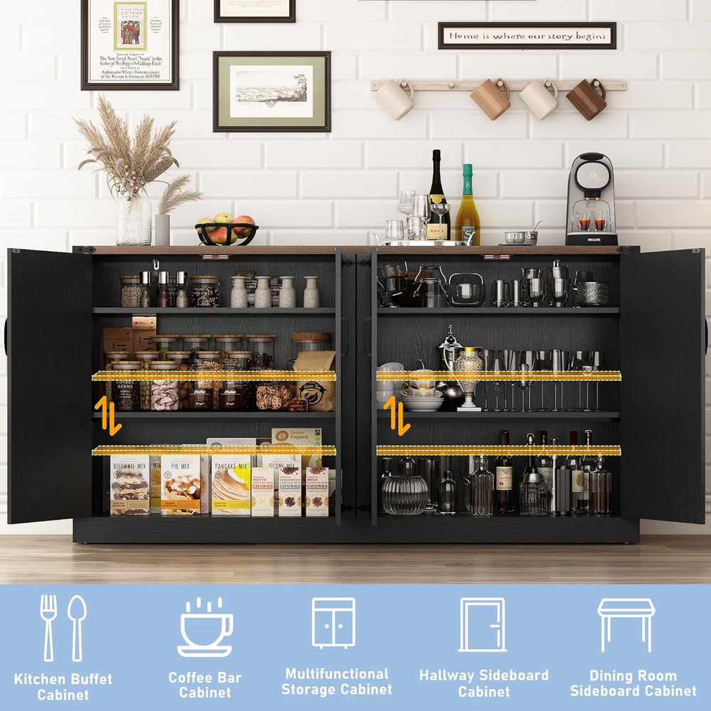 Sideboard Buffet Cabinet with Storage - 65 Inch Farmhouse Kitchen Pantries Si...