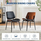 Garvee Dining Chairs Set of 6, Mid-Century Modern Upholstered Retro PU Leather Kitchen Chairs with Walnut Bentwood Back and Metal Legs Adjustable Feet for Kitchen Dining Room, Black Shell Strips