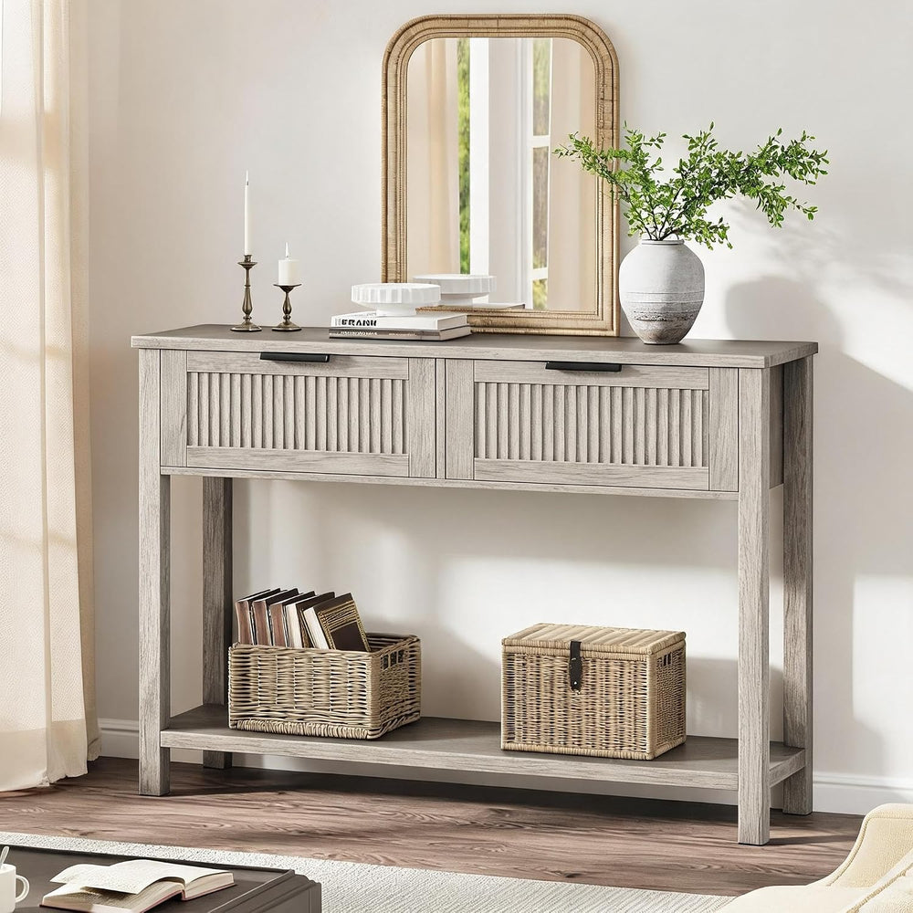 GAOMON Entryway Table with 2 Drawers, Farmhouse 43 Inch Wood Fluted Console T...