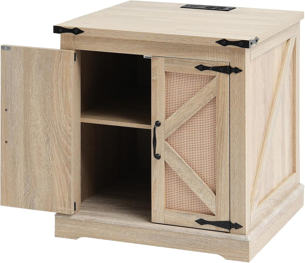 VEVOR Farmhouse End Table, Rectangle PE Rattan Woven Wood Coffee Table, 24-In...