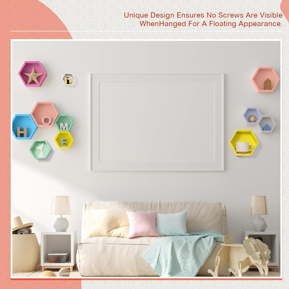 DoubleFill Honeycomb Shelves for Wall Set of 7 Wooden Hexagon Floating Shelve...