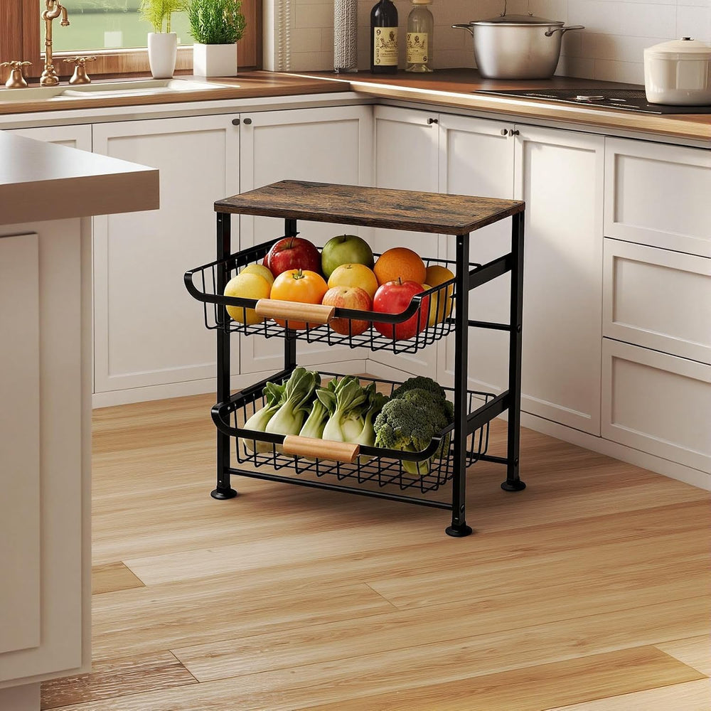 3-Layer Fruit Basket Kitchen Food Organizer and Rack Rolling Pantry Kitchen C...