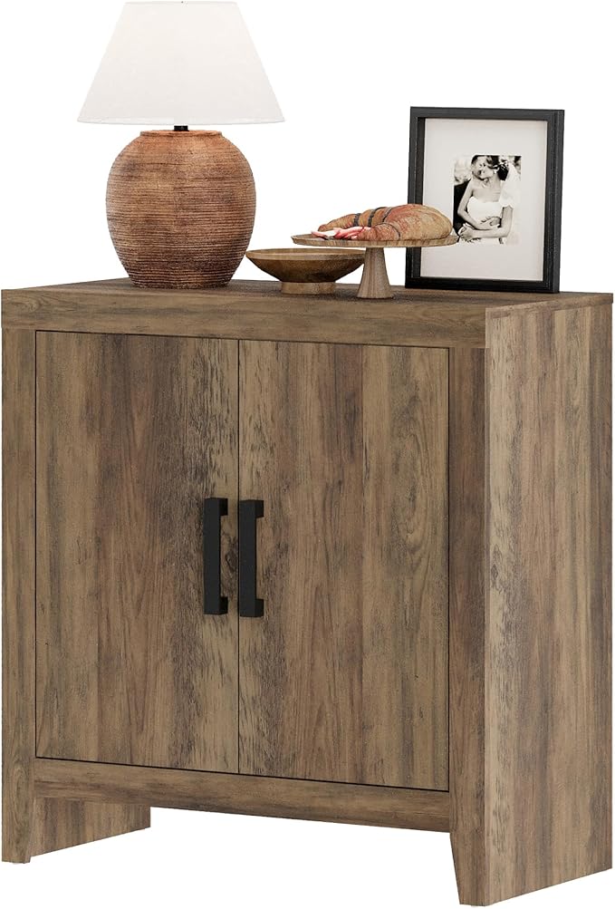 WAMPAT Farmhouse TV Stand with Storage Cabinet for TVs up to 50 Inch, Rustic Entertainment Center with Doors & Shelves, Media Console Table for Living Room, Bedroom, or Office, Brown