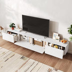 98” TV Stand for Living Room, Modern Entertainment Center with Drawers & Storage Compartments, Large TV Console Fits 55”-95” TVs, Square Top with Grooved Drawer Fronts & Stable Base,White