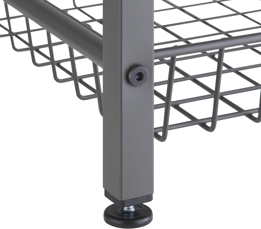 TRINITY 4-Tier Freestanding Metal Shelving Rack with Wire Baskets, Wood Top, and Adjustable Feet, 12"x12"x30", Dark Gray + Oak Brown Top