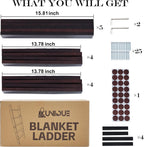 XUNIQUE 5-Tier Blanket Ladder for The Living Room, 4.8 FT Anti-Slip Decorative Ladder Shelf Leaning Quilt Rack, Lightweight, Easy Assemble, Wooden Blanket Rack (Brown)