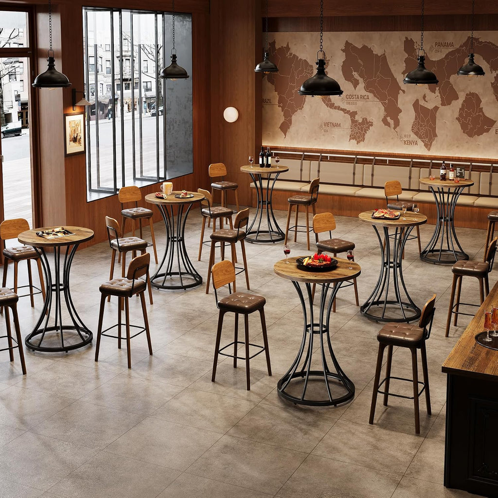 Tribesigns Round Bar Table for 2, 37.4" H Cocktail Table with Curved Metal Base, Coffee Pub Table for Spaces, Living Room, Kitchen, or Party (Brown & Black) (4)