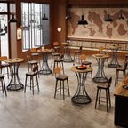 Tribesigns Round Bar Table for 2, 37.4" H Cocktail Table with Curved Metal Base, Coffee Pub Table for Spaces, Living Room, Kitchen, or Party (Brown & Black) (4)