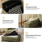 85" Sectional Sofa Couch with All Seat Storage,Movable Ottoman,Green | L Shaped Couch with Armrest Organizer,3-Seater Sofa,Small Modular Couches for Living Room,Bedroom,Apartment,Chenille