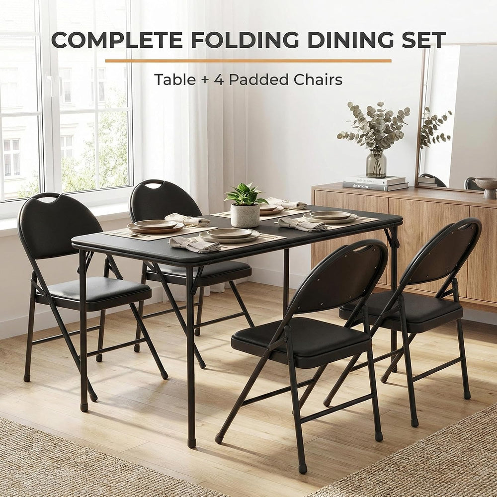IDEALHOUSE 5 Piece Protable Folding Card Table and Chairs Set, Black | Foldab...
