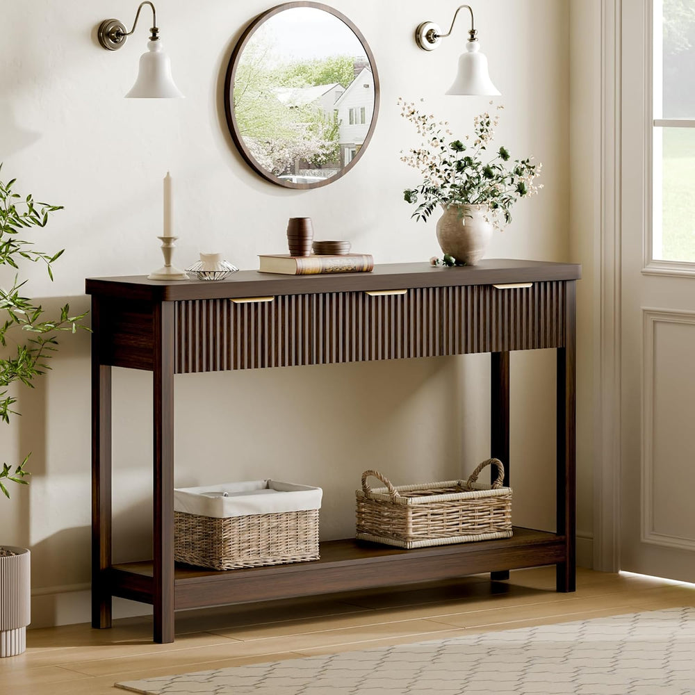 Lulive Fluted Console Table, 51 Inch Entryway Table with 3 Drawers | Scandi f...
