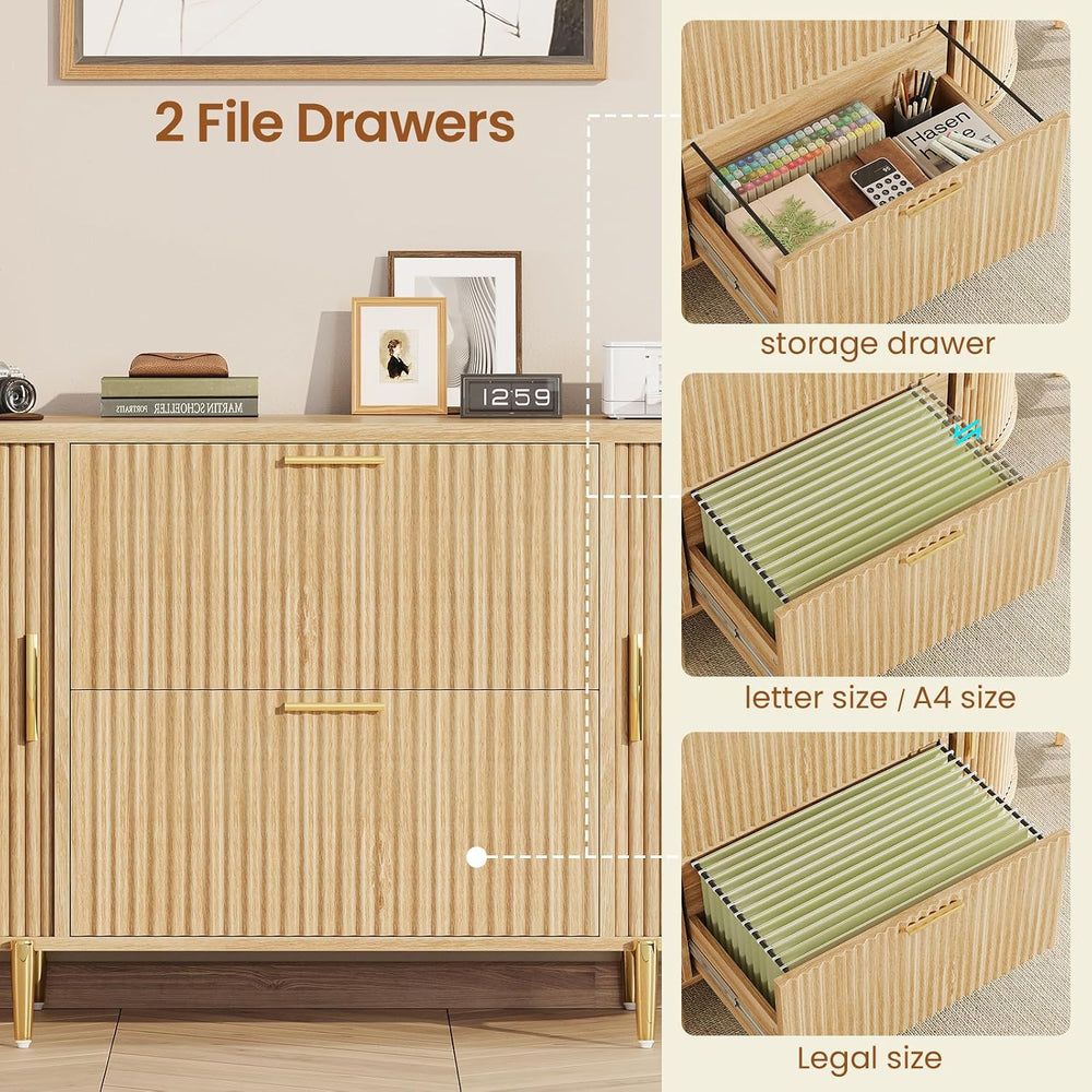 SEDETA Fluted 2 Drawer File Cabinet with 2 Sliding Door for Home Office | 39....