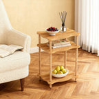 THUMEYE 3-Tier Side Table, 15.7”x11.8”x23” Space-Saving End Table with Solid Wood Legs, Tool-Free Assembly Nightstand for Bedroom Living Room, Burlywood