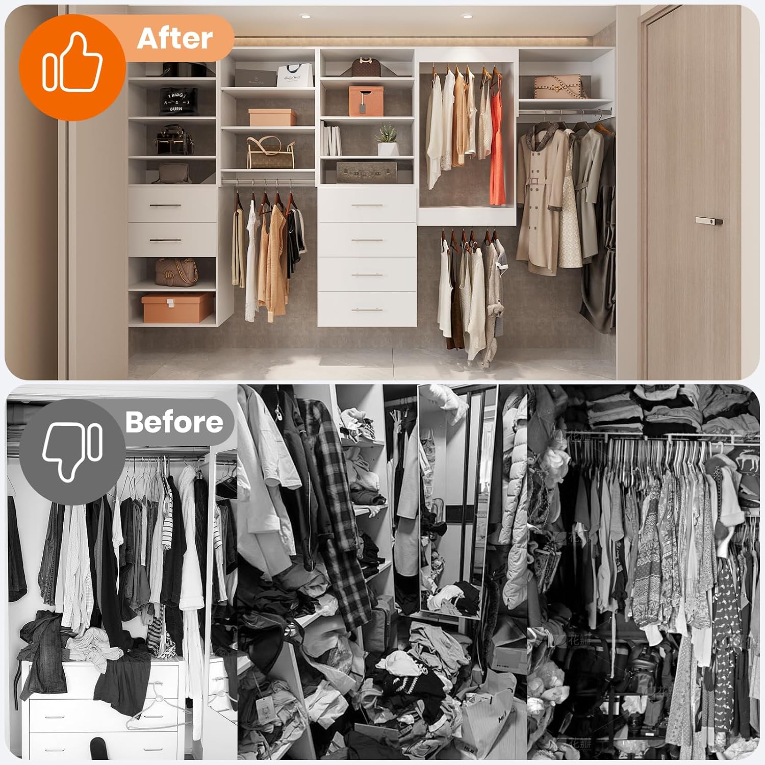 ROOMTEC 34.5" Tall Hanging Closet Unit, Modular Closet System with Hanging Rod, Wardrobe Organizer for Bedroom or Walk-in Closet, Wall Mounted, Customizable Clothes Storage Unit, White