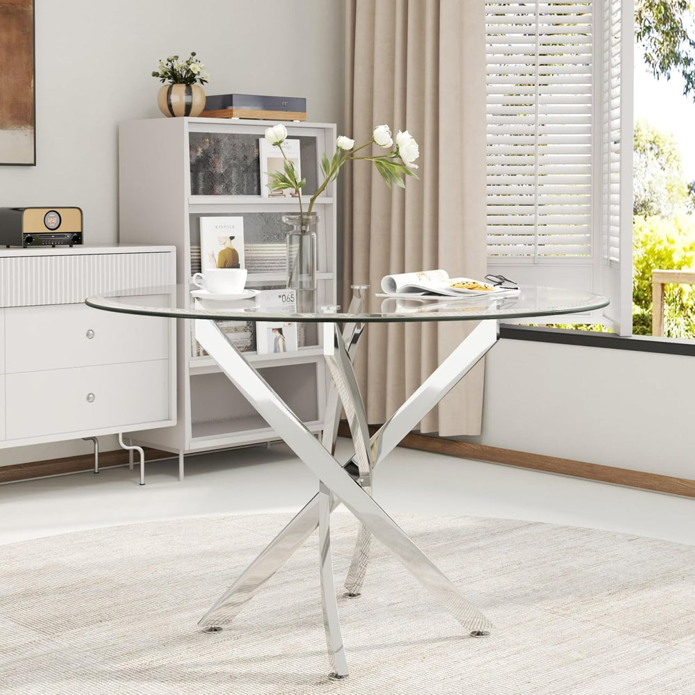 36 inch Round Glass Dining Table for 4 People,Modern Dining Room Table with S...