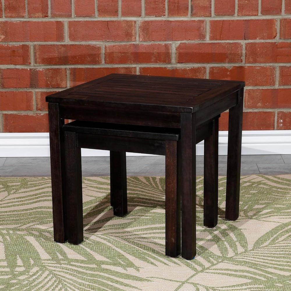 2-Piece Eucalyptus Nesting Table Set with Espresso | Nesting tables for stora...