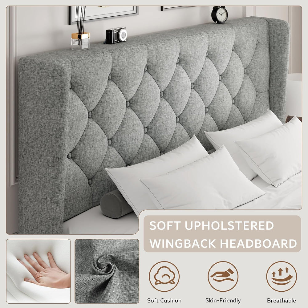 iPormis Queen Size Platform Bed Frame with Button Tufted Headboard, Upholster...