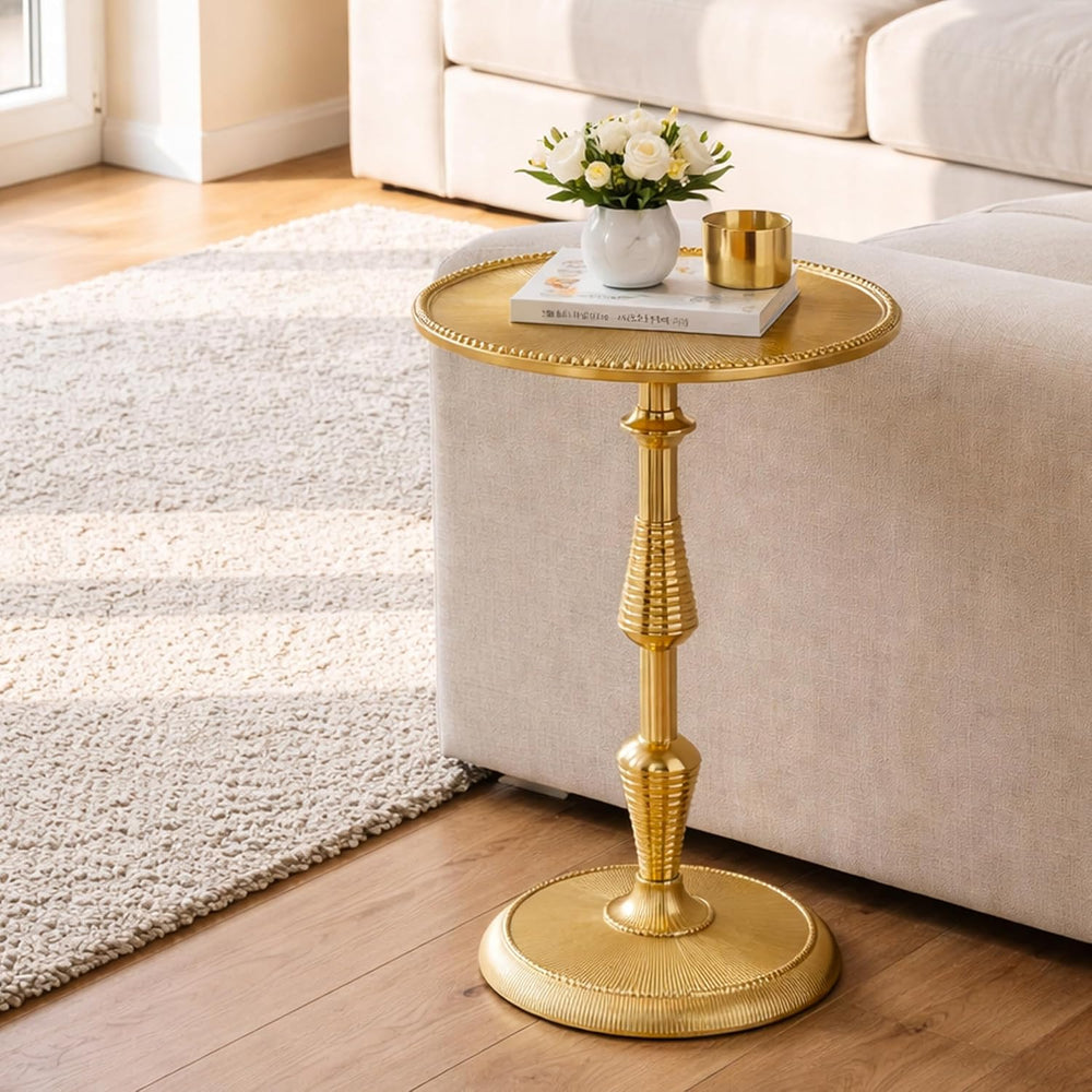CLEENTABLE Modern Round Gold End Table - 15" Width x 21" Height Met...