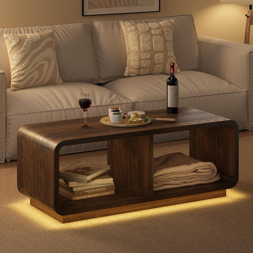 LYNSOM 47" Mid Century Modern Coffee Table,2-Tier Center Table with Curv...