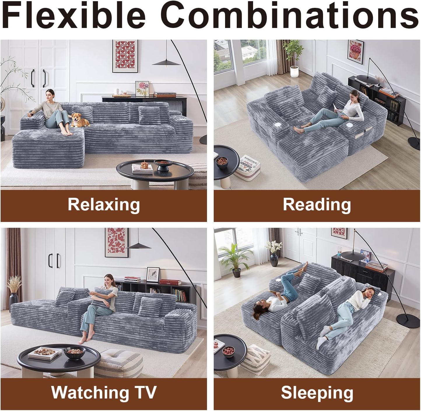 Cloud Sectional Couch with L-Shape Chaise, Modern Modular Sofa with Deep Seat, Built-in Cup Holder & Storage Pocket for Living Room Bedroom, No Assembly Required (Light Gray, Left Facing Chaise)