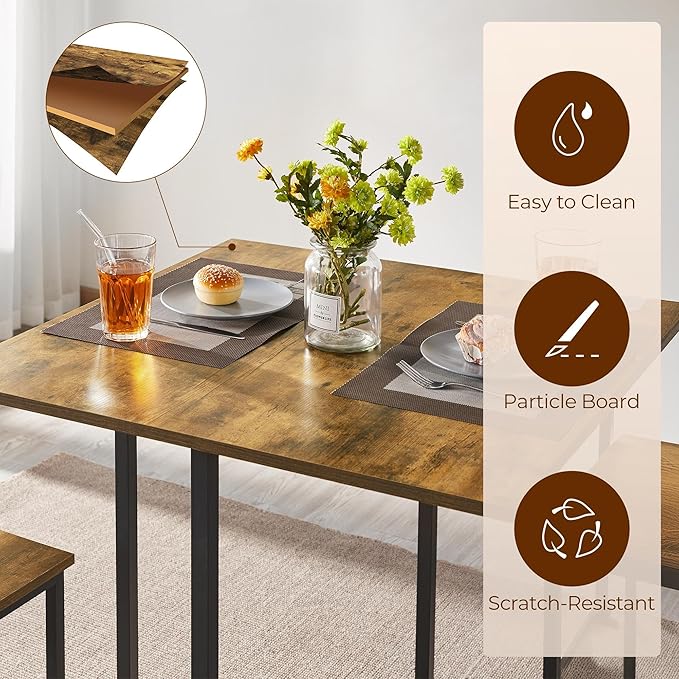Yaheetech Industrial Dining Table Set for 4 Compact Kitchen Table and 4 Stools Space Saving Home Furniture for Small Space, Rustic Brown