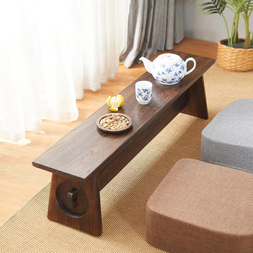 Farmhouse Skinny Narrow Entryway Bench, Rustic Dark Brown Wood | Multi‑purpos...